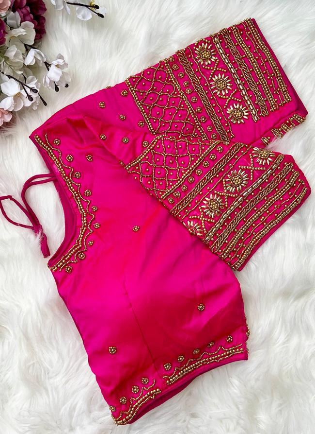 Pattu Silk Rani Pink Party Wear Aari Work Readymade Blouse